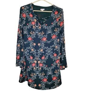 Y2K Xhilaration dark green floral print sheath dress size XS forest fairy boho